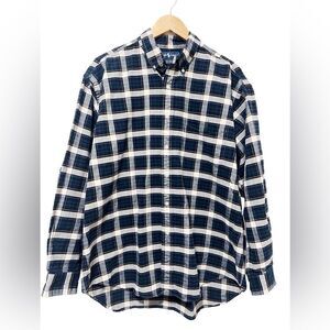 Ralph Lauren Men's Big Shirt 100% Cotton Plaid Button Down Blue Green Shirt L